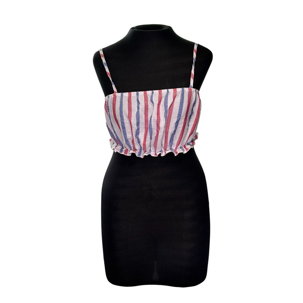 Striped Ruffle Hem Cropped Camisole Top Red/White/Blue Womens Size 8 By Lizaful